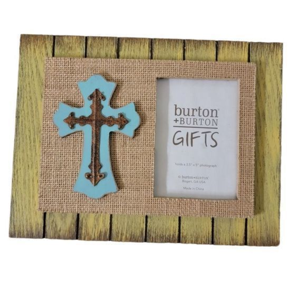 Burton & Burton Gifts NEW photo frame fits 3.5 by 5 in picture‎ wood metal cross